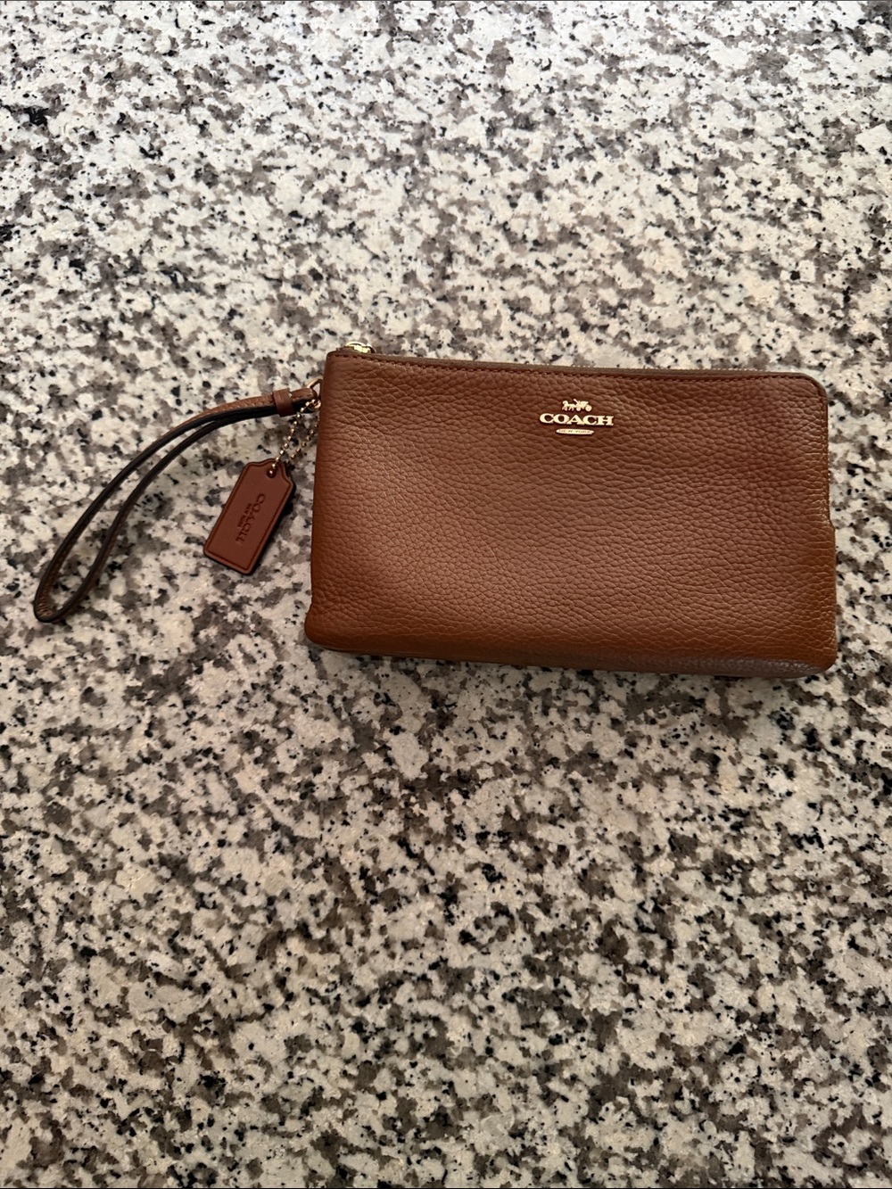 Coach Brown Pebbled Leather Wristlet